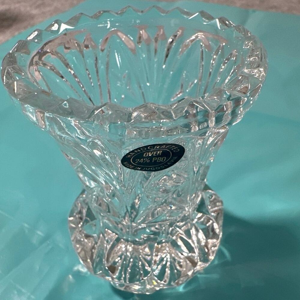 vintage ZAJECAR lead crystal bud vase or toothpick holder 24% lead crystal  3”